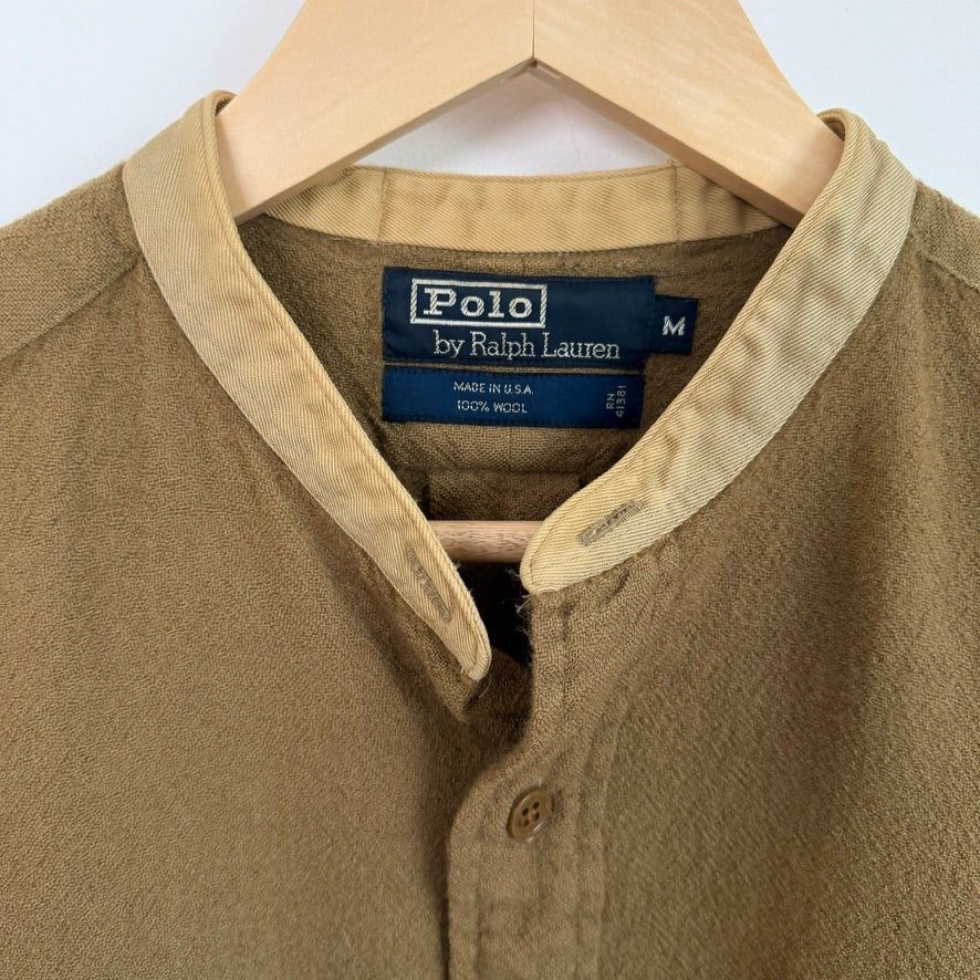 VNTG Polo Ralph Lauren (M) 100% Wool Olive Drab Band Collar WWI Shirt