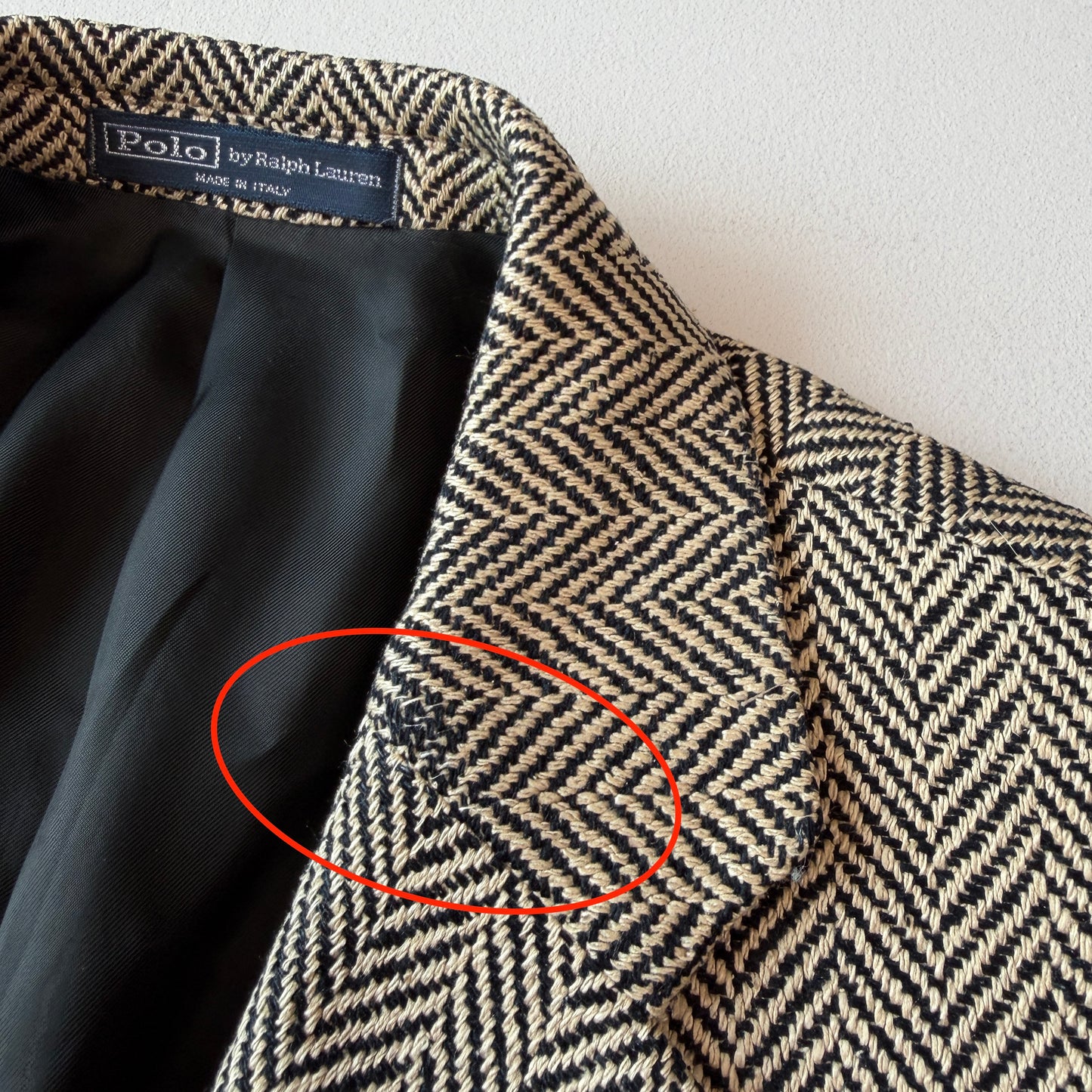VNTG Polo Ralph Lauren (40R) 100% Silk Herringbone Beige/Black Sports Coat