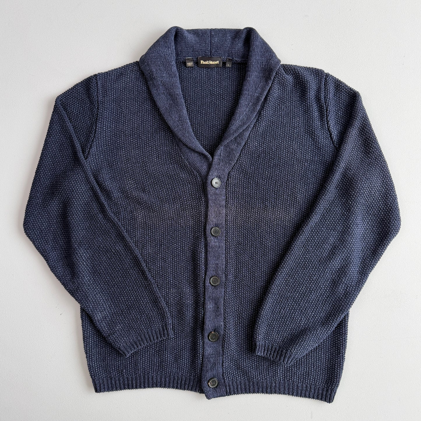 Paul Stuart (L) 100% Linen Indigo Dyed Knit Cardigan Sweater