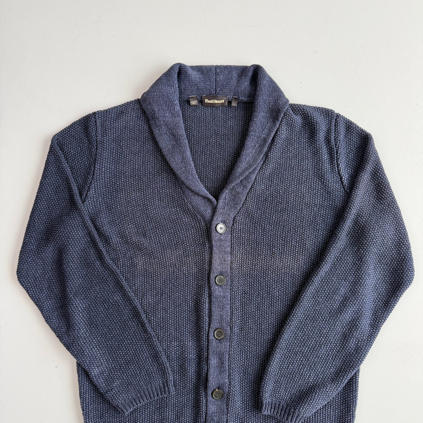 Paul Stuart (L) 100% Linen Indigo Dyed Knit Cardigan Sweater