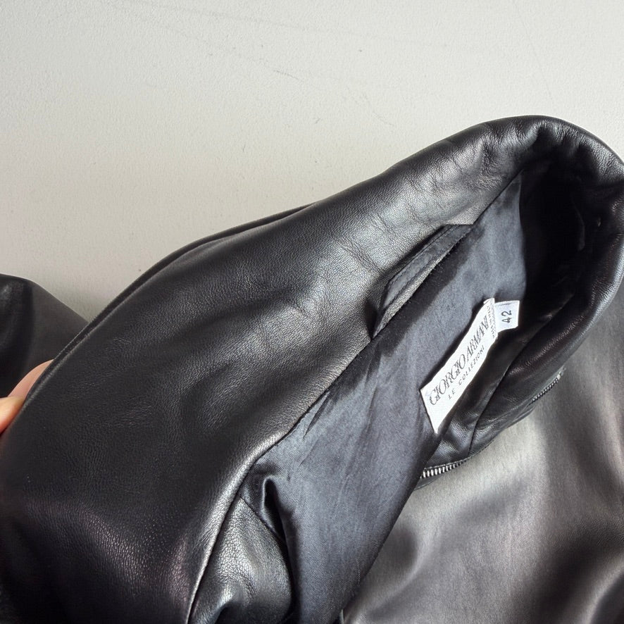 Giorgio Armani (42 /44) Black Glove Soft Lambskin Leather Coat