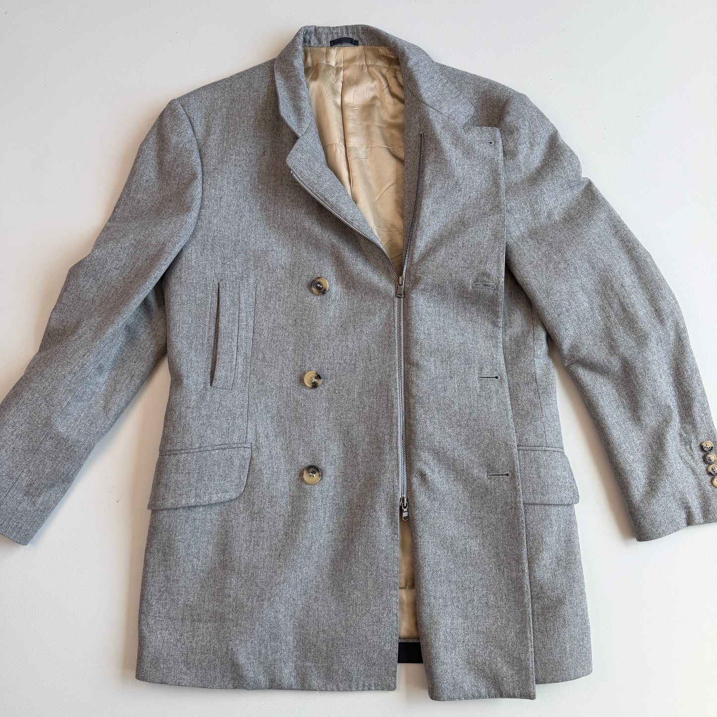 Brunello Cucinelli (50) Sport-Coat Style Brushed Wool Cashmere Zip Peacoat