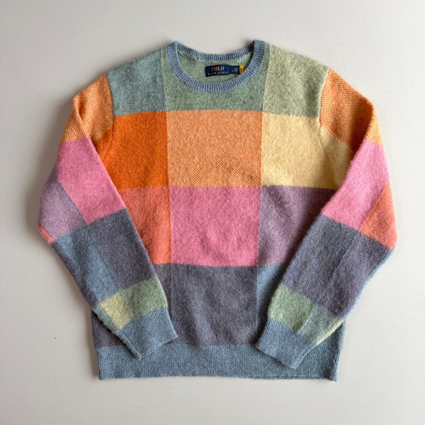 Polo Ralph Lauren (L) Brushed Wool Check Pastel "shaggy dog-like" Sweater