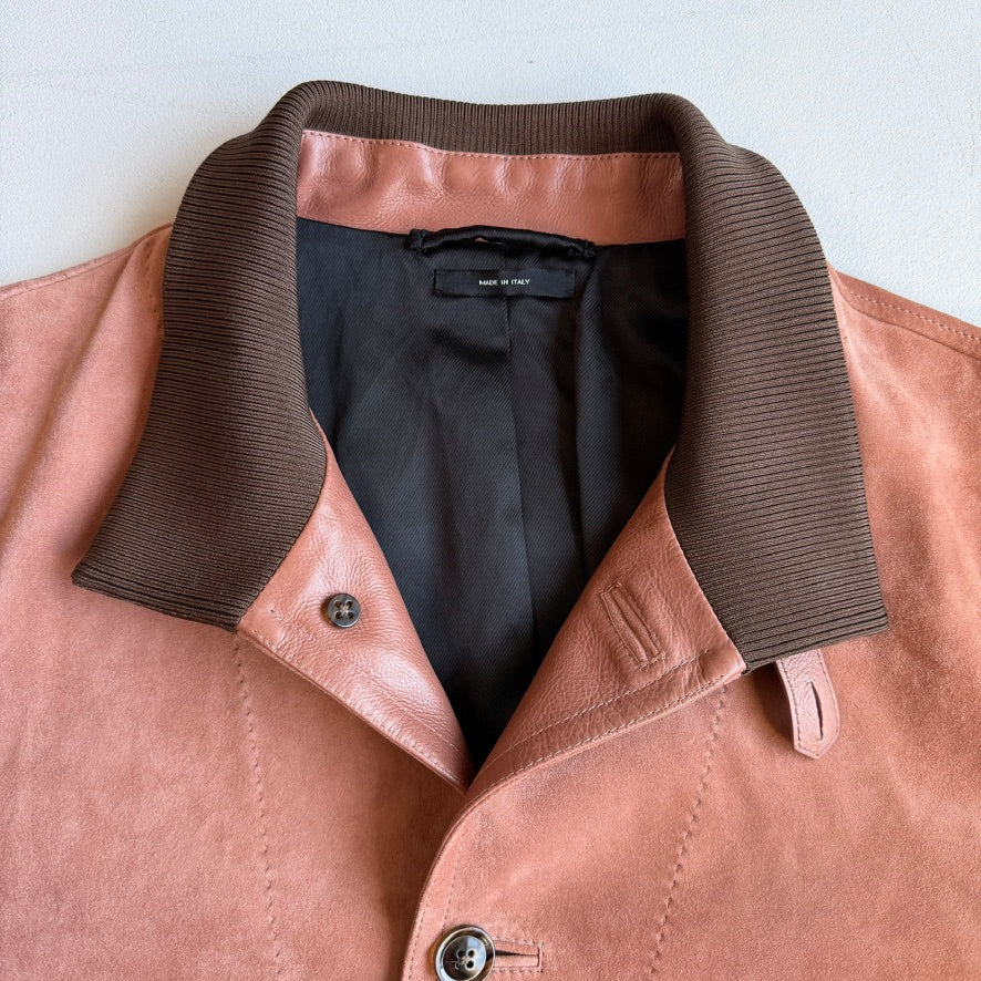 MINT! Tom Ford (50 IT) Blush Clay Calfskin Suede Leather Bomber-Style Jacket