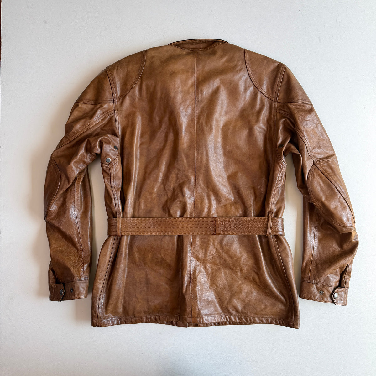 NWT Belstaff (58IT / 2XLT) Panther Cognac Four Pocket Leather Motorcycle Jacket