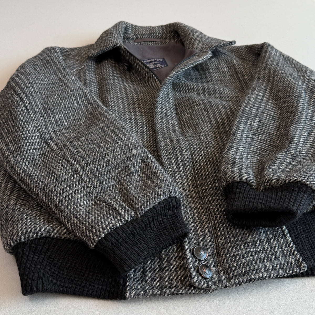VNTG Burberry (40 / L) Tweed Wool Gray Raglan Sleeve Jacket