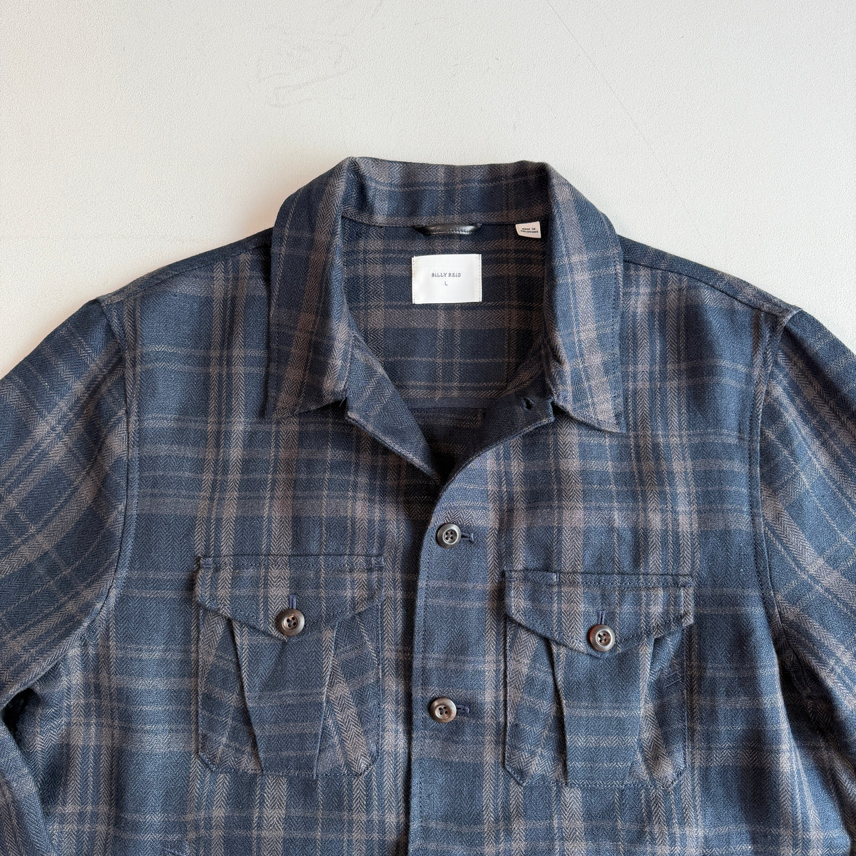NWOT Billy Reid (L) 100% Linen Plaid Trucker Jacket