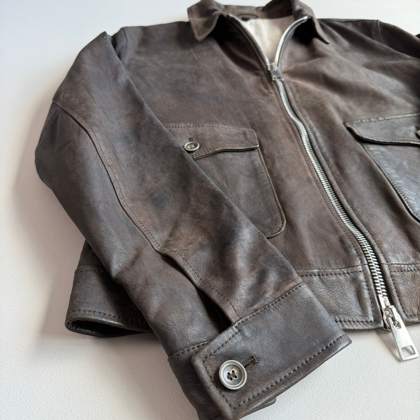 MINT! Paul Stuart (M) Lightweight Leather Linen-Lined Bomber-Style Jacket