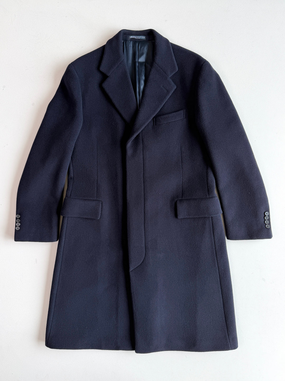 Polo Ralph Lauren (40R) Navy Blue 100% Wool Melton Overcoat