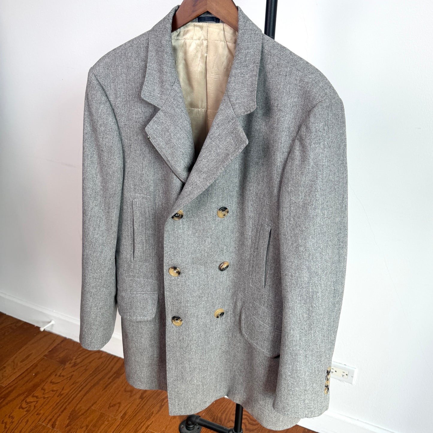 Brunello Cucinelli (50) Sport-Coat Style Brushed Wool Cashmere Zip Peacoat