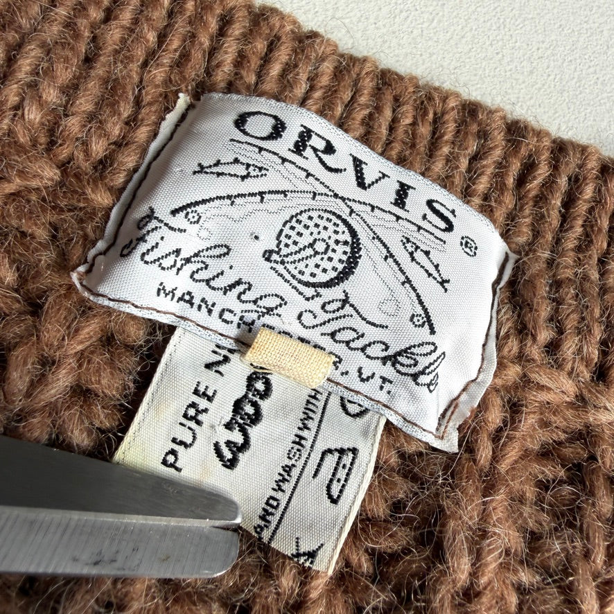 VNTG Orvis (L) Wool Diamond Cable Orinate Fisherman Cardigan Sweater