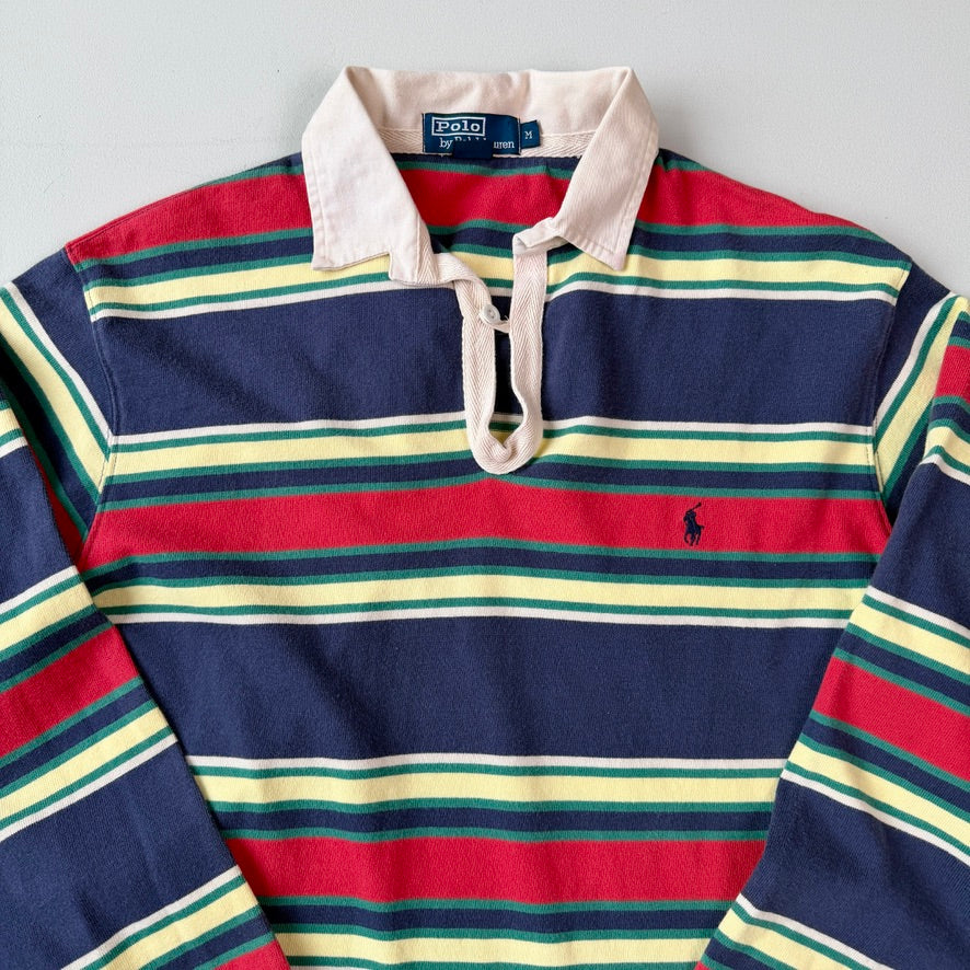 VNTG Polo Ralph Lauren (M) Y2K Striped Cotton Rugby Shirt