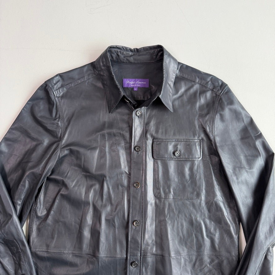 Ralph Lauren Purple Label (L) Skived Lamb Leather Midnight Blue Overshirt