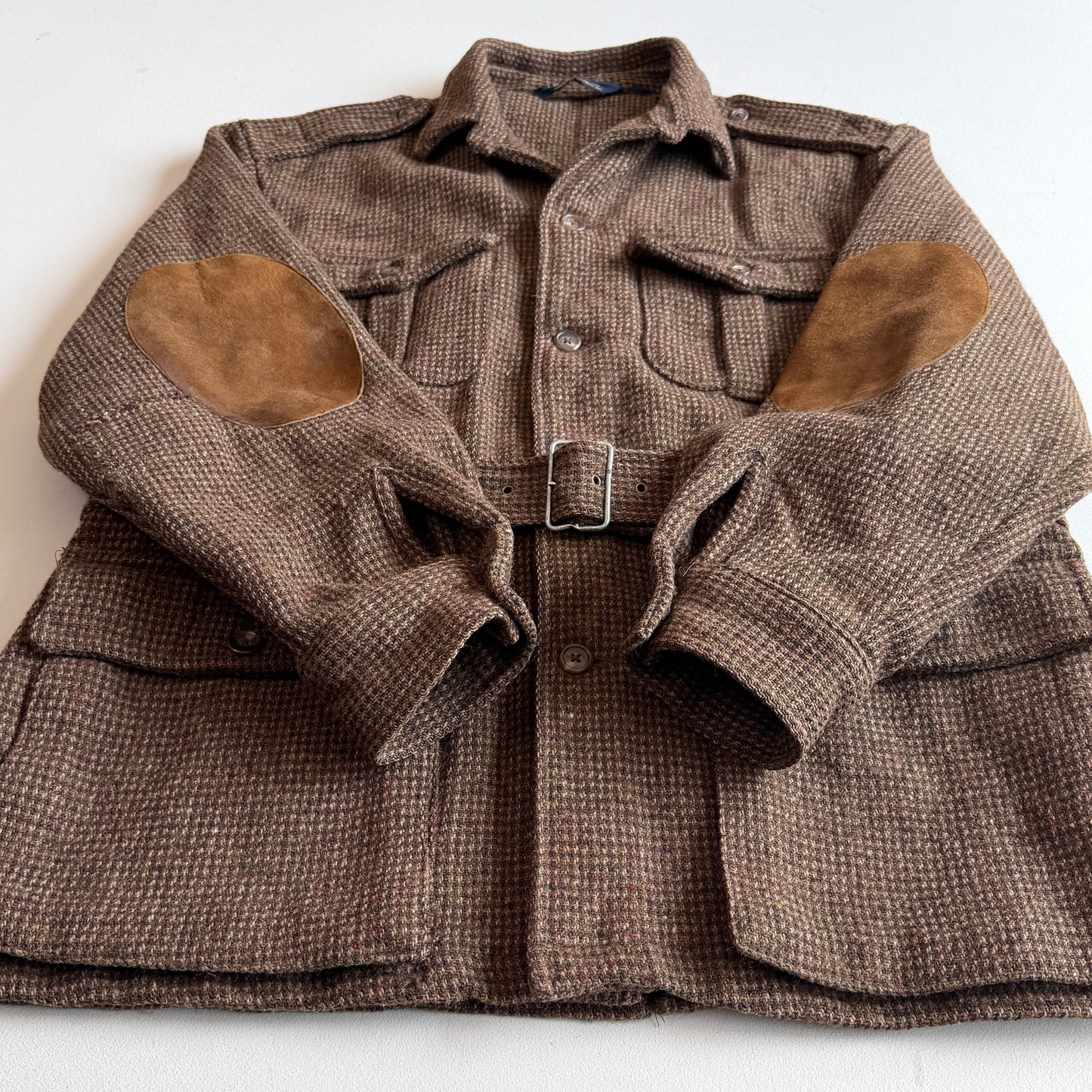 VNTG Polo Ralph Lauren (XL) Norfolk Wool Tweed Belted Melange Jacket Coat