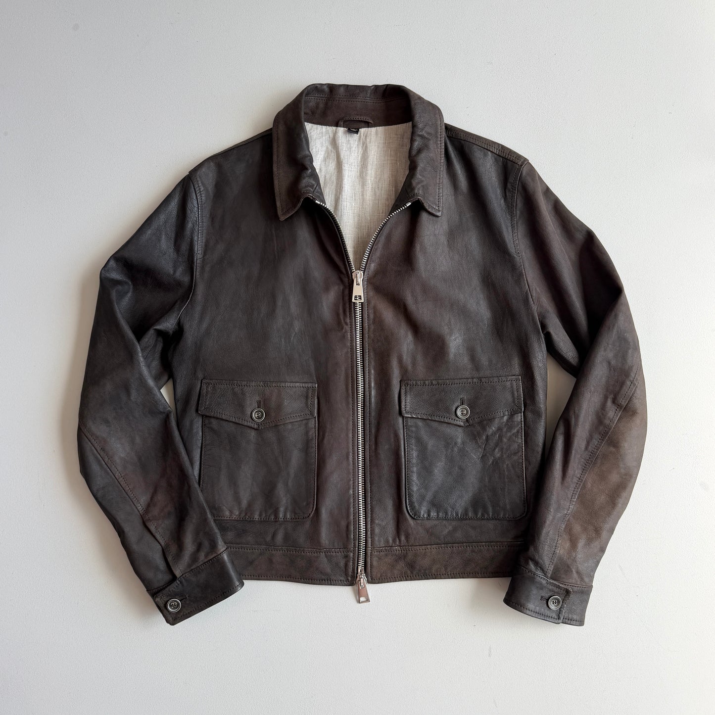 MINT! Paul Stuart (M) Lightweight Leather Linen-Lined Bomber-Style Jacket