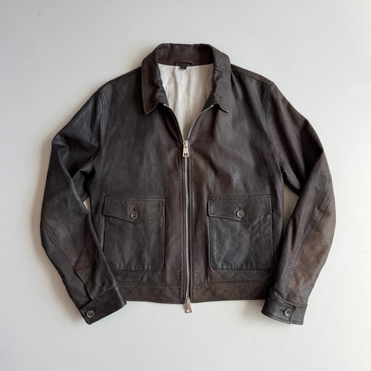 MINT! Paul Stuart (M) Lightweight Leather Linen-Lined Bomber-Style Jacket