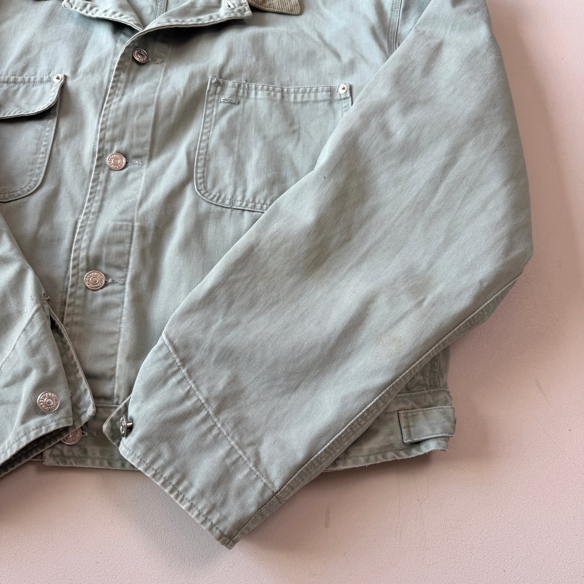VNTG Ralph Lauren Polo Country (XL) Mint Green Cotton Twill Trucker Jacket