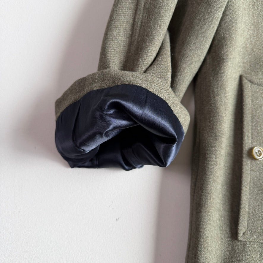 Paul Stuart (40R) Sage 100% Wool Twill Lined Balmacaan Car Coat