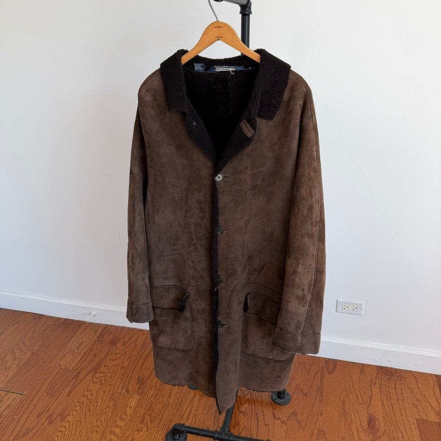Polo Ralph Lauren (L) Shearling Sheep Leather Chocolate Brown Coat