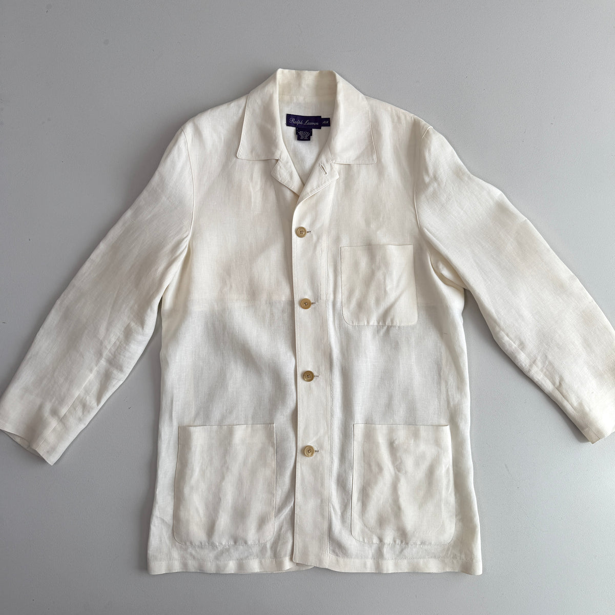 Ralph Lauren Purple Label (M) 100% Linen Ivory Cream Chore Coat Jacket