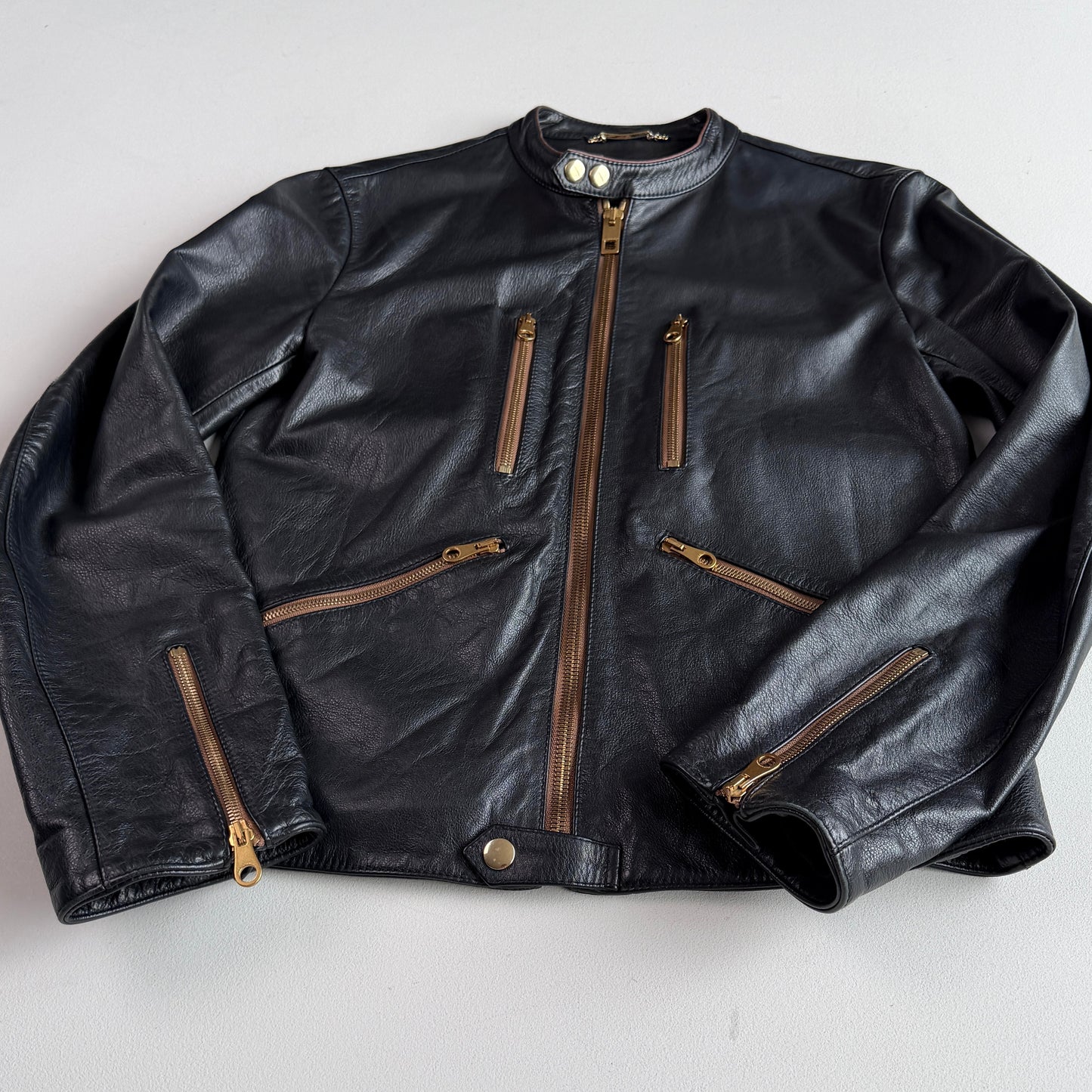 Dolce & Gabbana (48IT / M) Black Leather Brass Zipper Cafe Racer Jacket