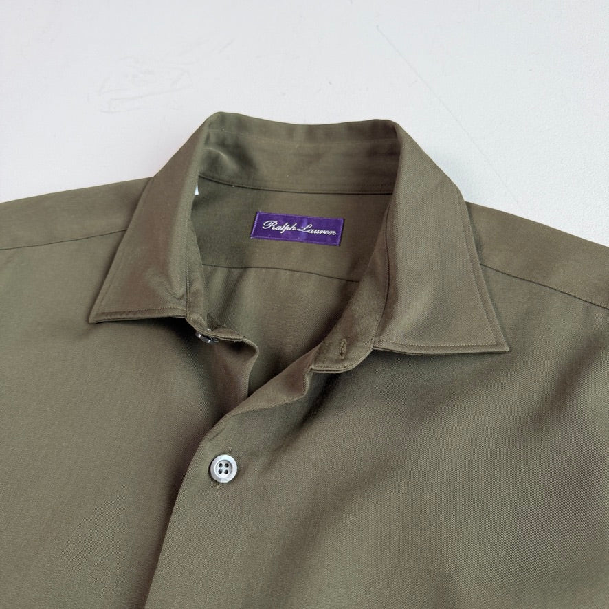 Ralph Lauren Purple Label (XL) 100% Wool Forest Green Button Shirt