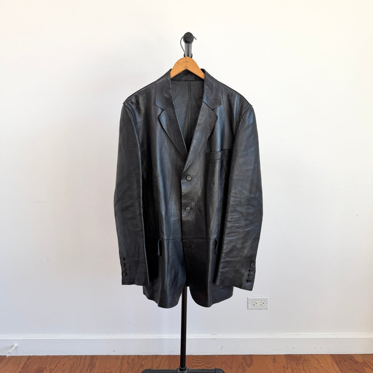 Gucci (48IT) Leather Unlined Black Surgeon Cuff Sport Coat