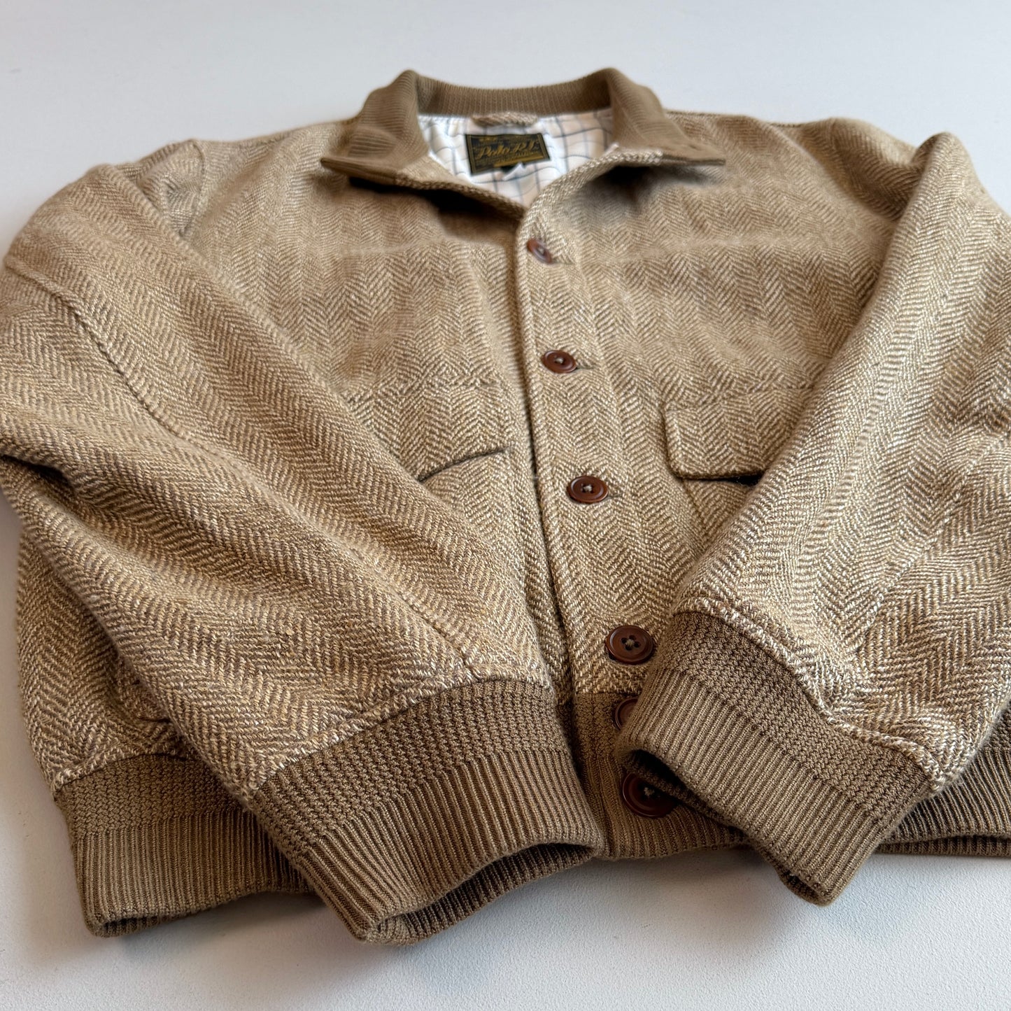 Polo Ralph Lauren (XL) Linen/Silk/Wool Tweed Beige Bomber-Style Jacket