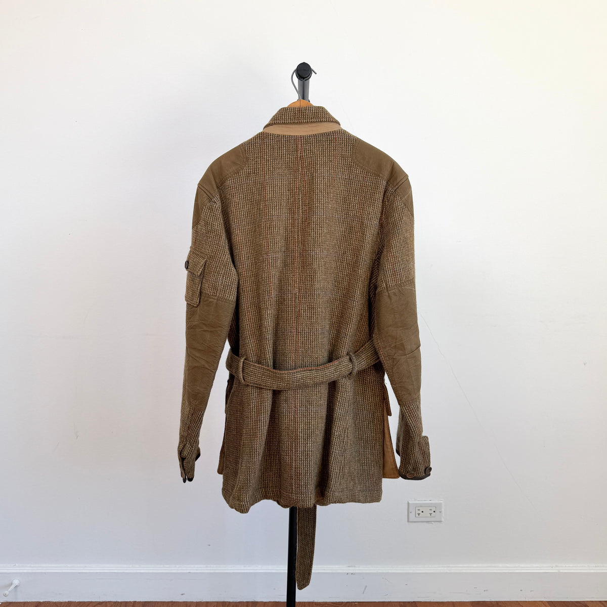 Polo Ralph Lauren (42L) Wool Tweed Olive Overcheck Field Belted Sport Jacket Coat