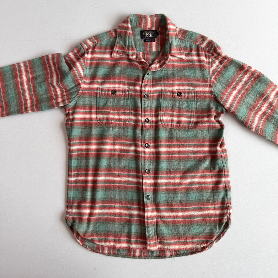 RRL Ralph Lauren (M) Brushed Cotton Plaid Earth Tone Button Front Shirt