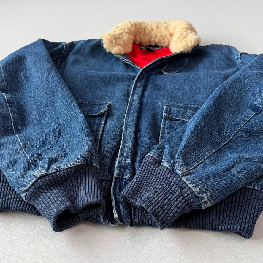 VNTG Polo Ralph Lauren (S) Shearling Collar Denim Flannel Lined Bomber Jacket