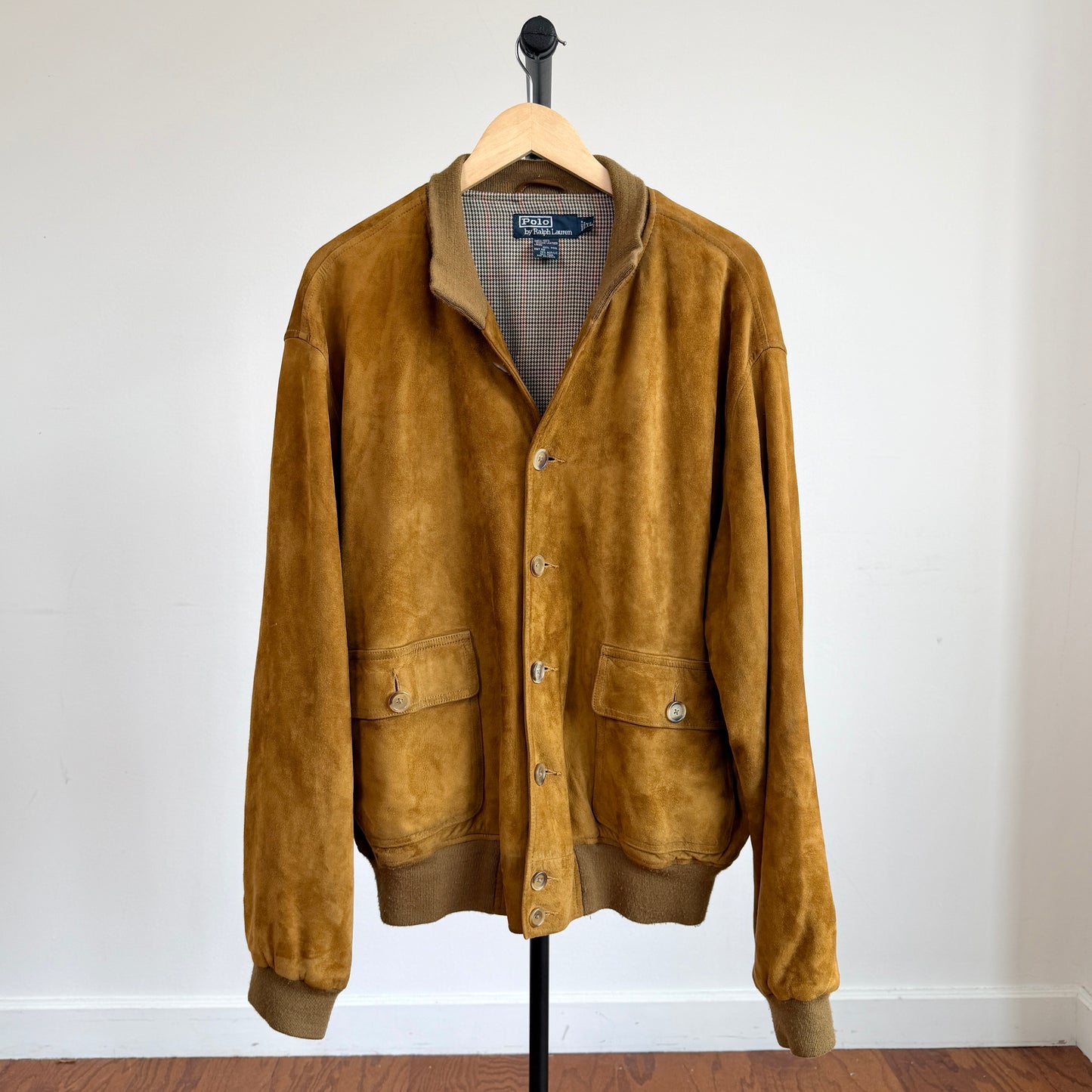 Polo Ralph Lauren (XL) Mustard Brown Suede Leather Button Bomber Jacket