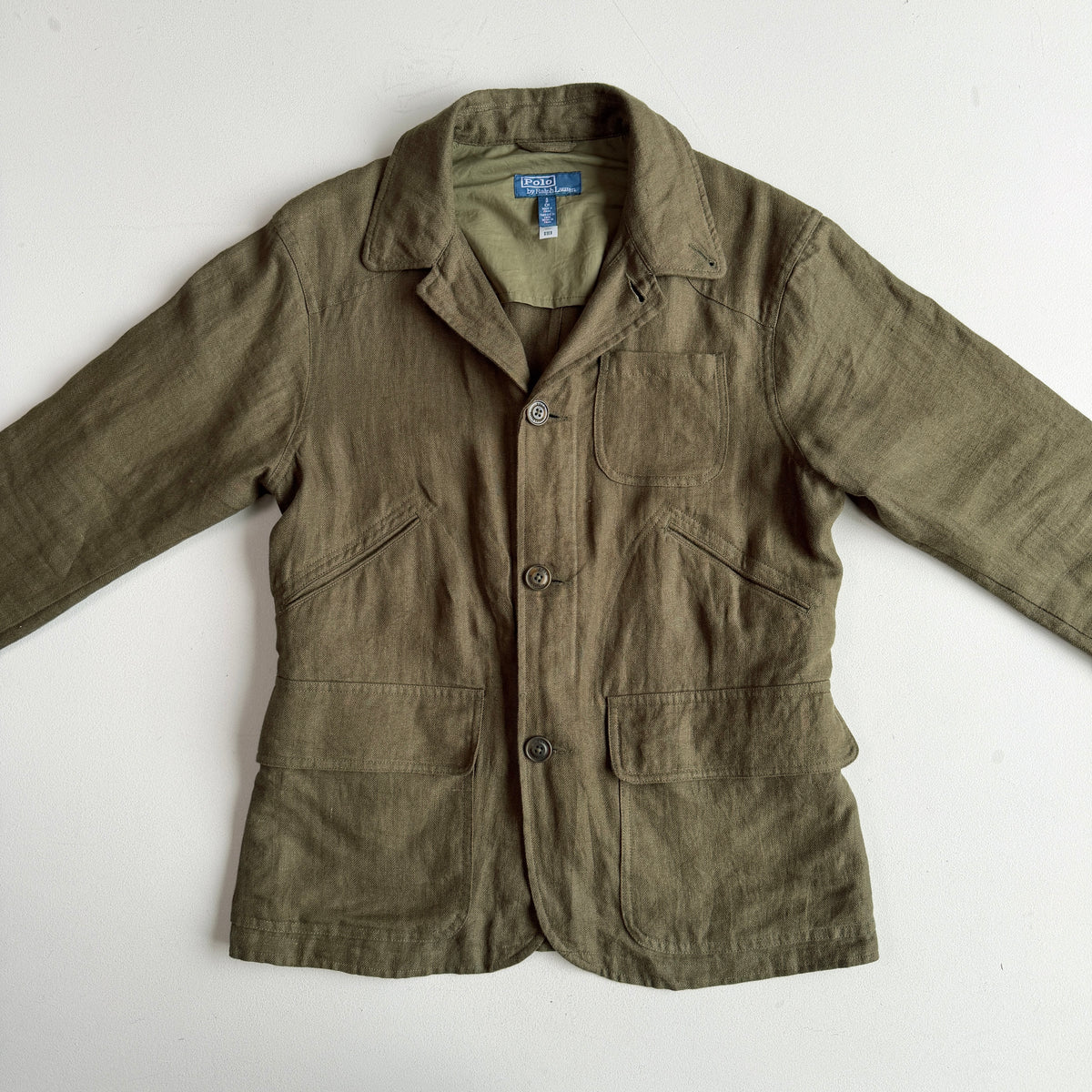 Polo Ralph Lauren (S) 100% Linen Herringbone Utility Green Jacket