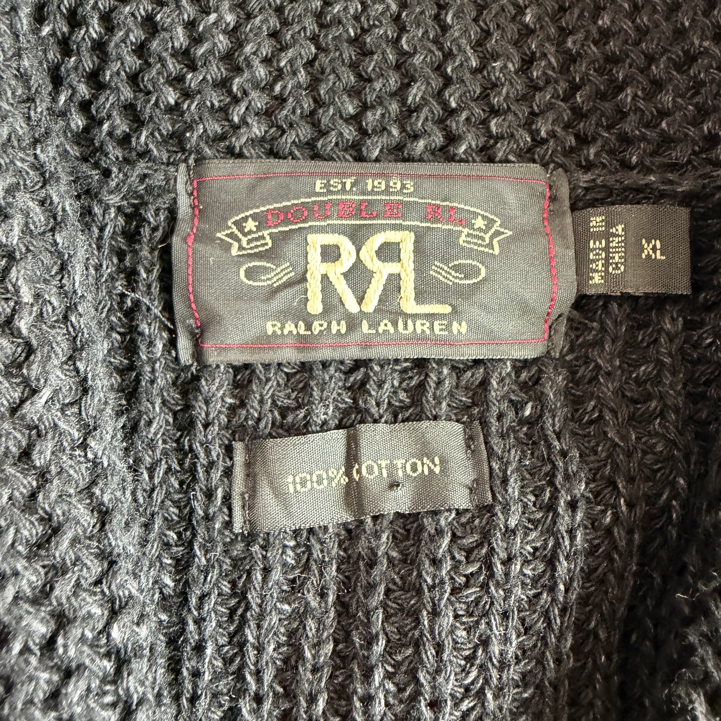 NWOT RRL Ralph Lauren (XL) 100% Cotton Dyed Black Cardigan Sweater