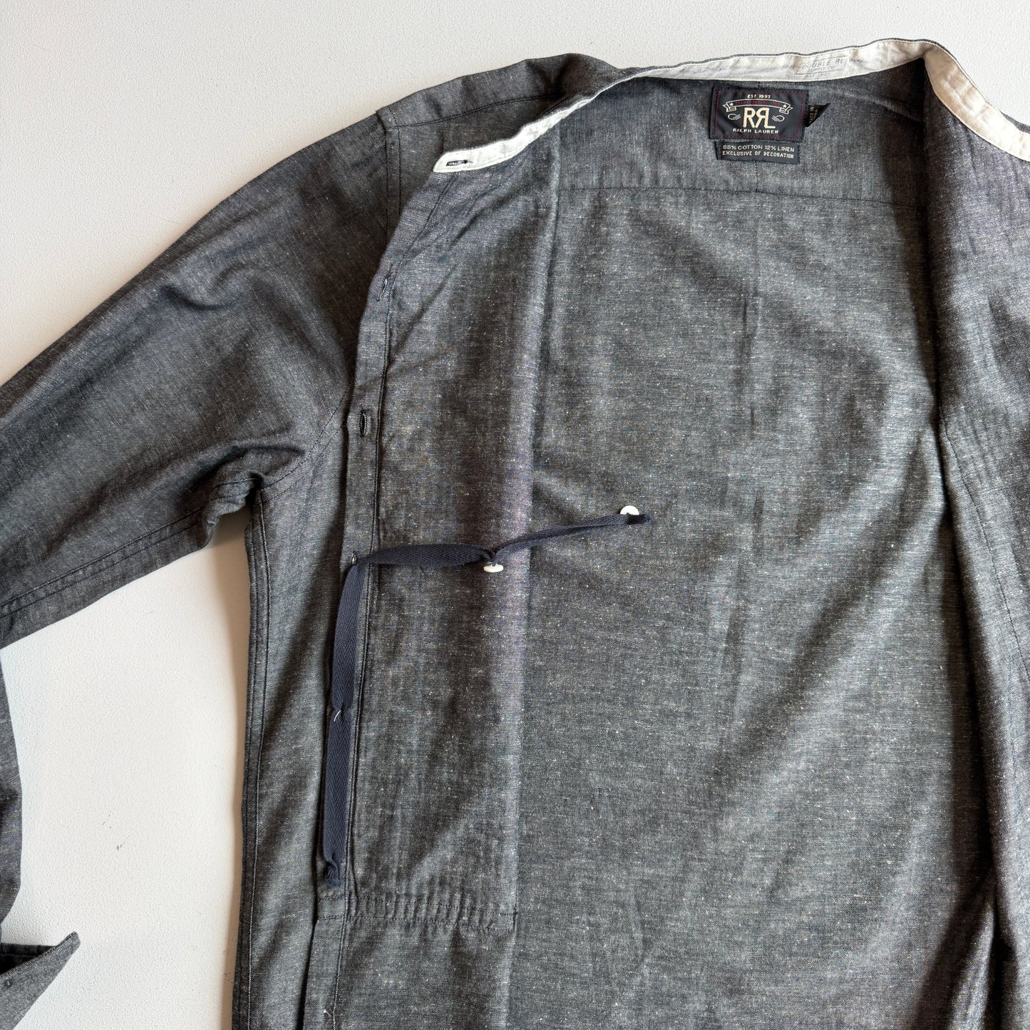 RRL Ralph Lauren (L) Pleated Bib Tuxedo Collar French Cuff Chambray Shirt