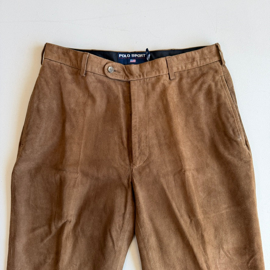 Ralph Lauren Polo Sport (33x30) Suede Leather Brown Lined Pants