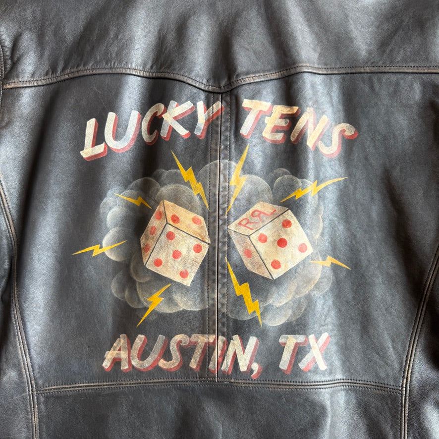 Rare! RRL Ralph Lauren (L) Hand Painted "Lucky Tens" Motorcycle Jacket