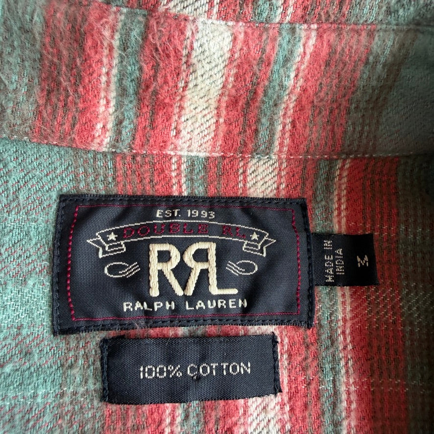 RRL Ralph Lauren (M) Brushed Cotton Plaid Earth Tone Button Front Shirt