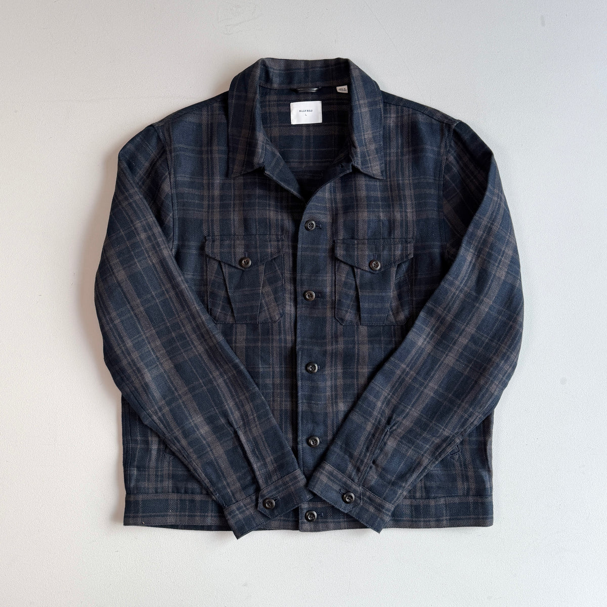 NWOT Billy Reid (L) 100% Linen Plaid Trucker Jacket