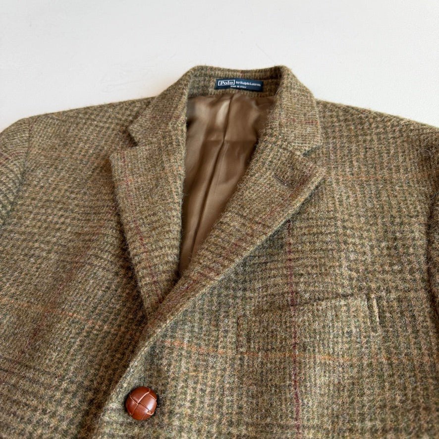 Polo Ralph Lauren (44L) Tweed Wool Olive Red Overcheck Sport Coat