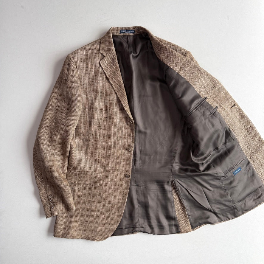 Polo Ralph Lauren (42L) Brown 100% Flax Tweed Herringbone Sport Coat