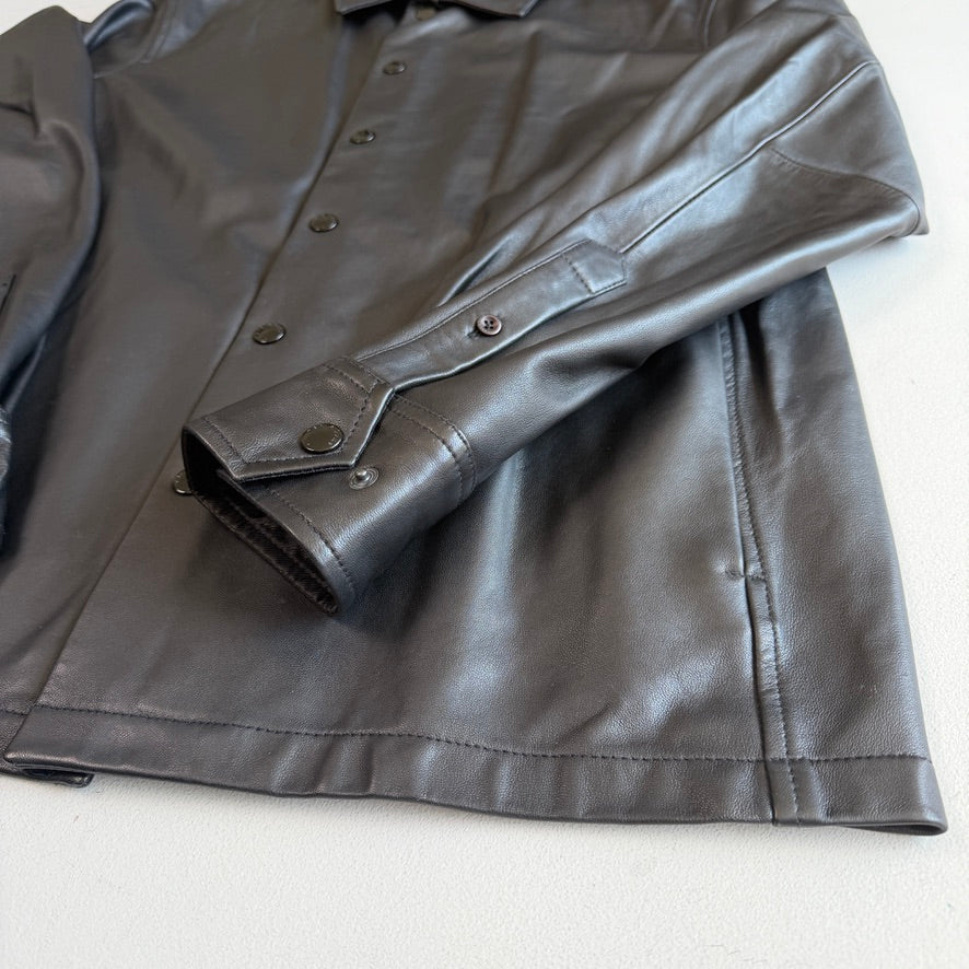 rag & bone (M) Glove-Soft Lamb Leather Snap Black Overshirt Jacket