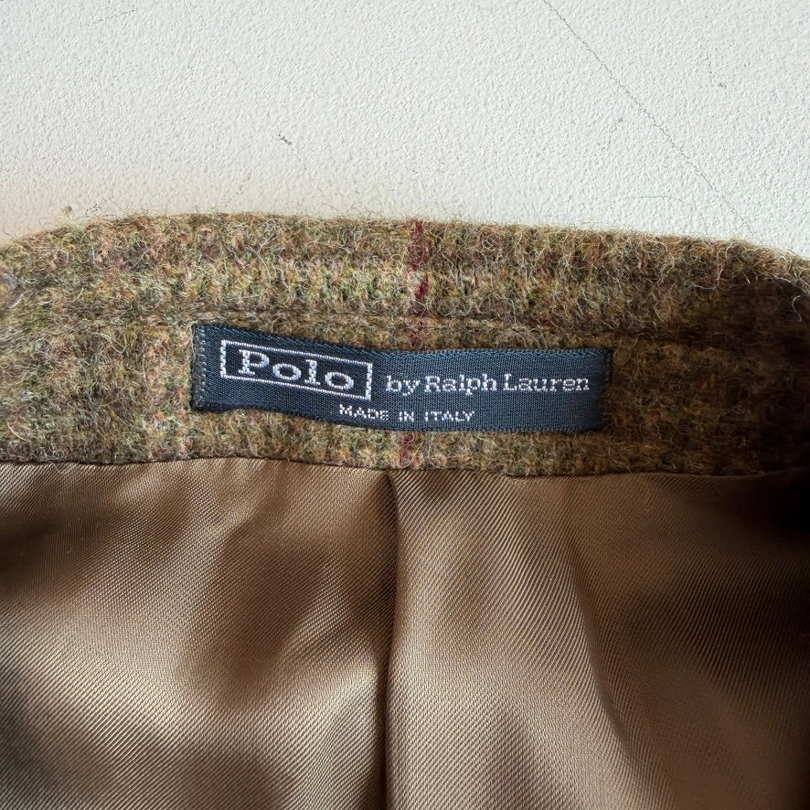 Polo Ralph Lauren (44L) Tweed Wool Olive Red Overcheck Sport Coat