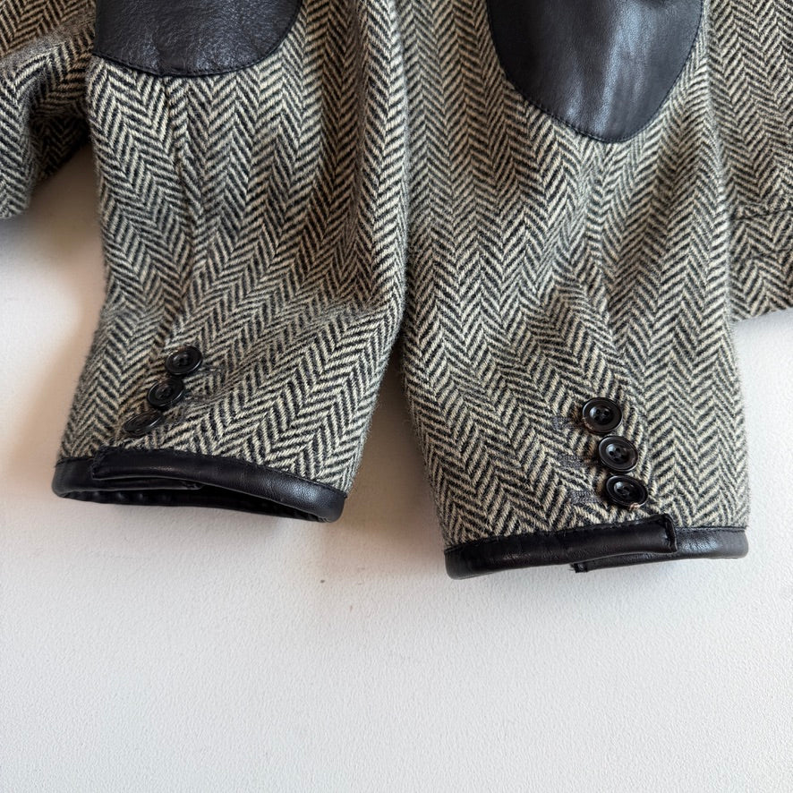 Polo Ralph Lauren (40R) Half-Norfolk Wool Tweed Leather Trim Sport Coat