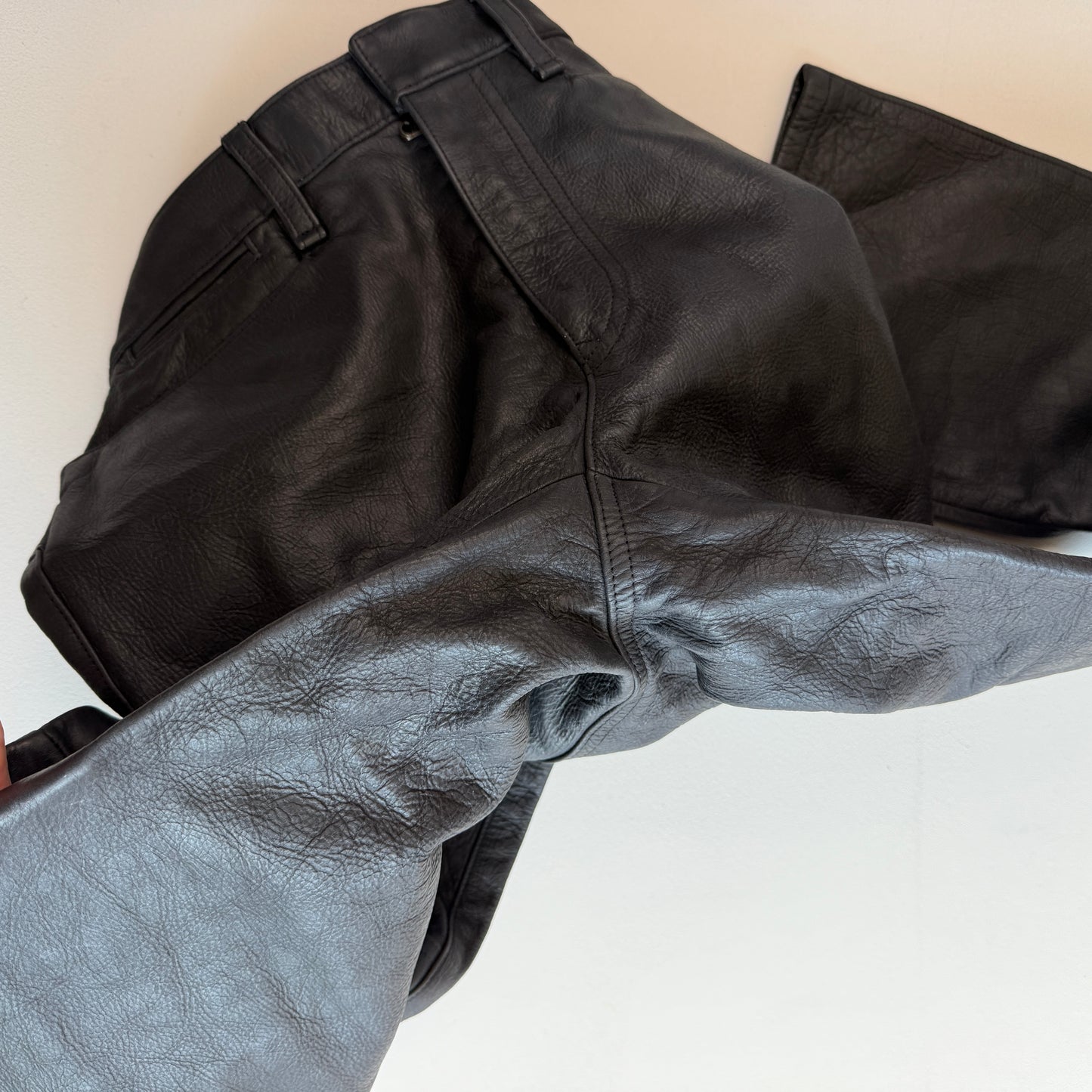 Polo Ralph Lauren (30/31 x 32/33) Leather Motorcycle Ribbed Thigh Black Pants