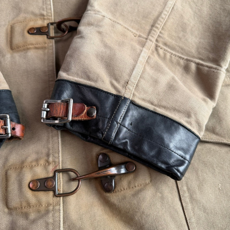 VNTG Polo Ralph Lauren (XL) Sage Fireman Clasp Leather Trim Canvas Coat