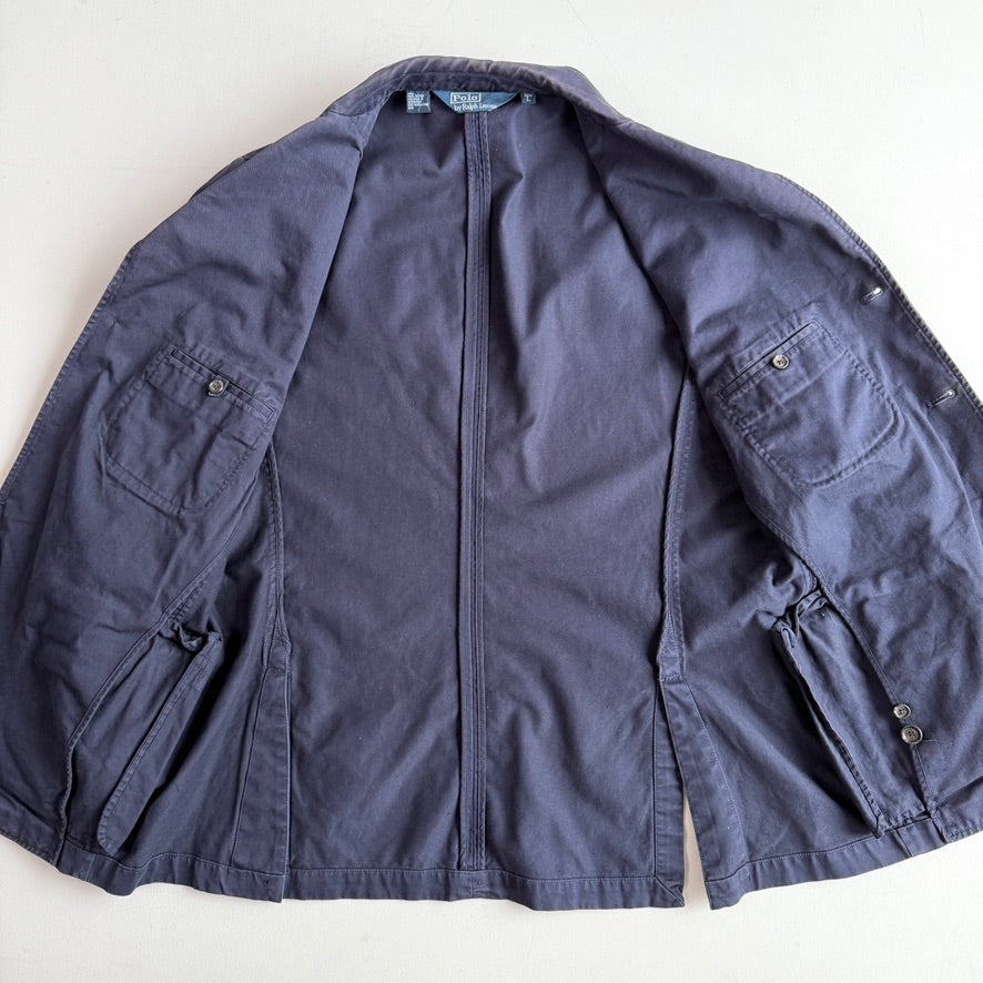 VNTG Polo Ralph Lauren (L / XL) Crest Navy Blue Cotton Twill Sport Coat