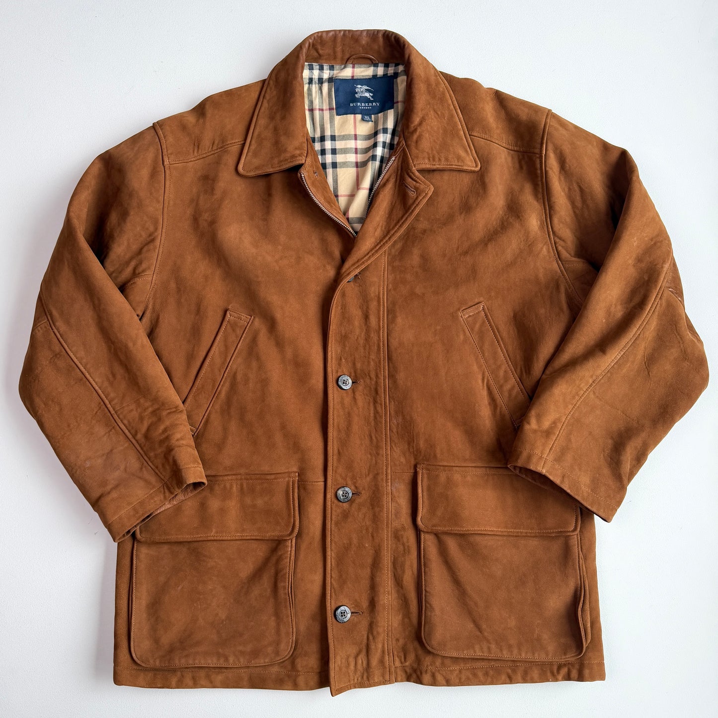 Burberry (XL) Suede Leather Tawny Nova Check Lined Field Coat