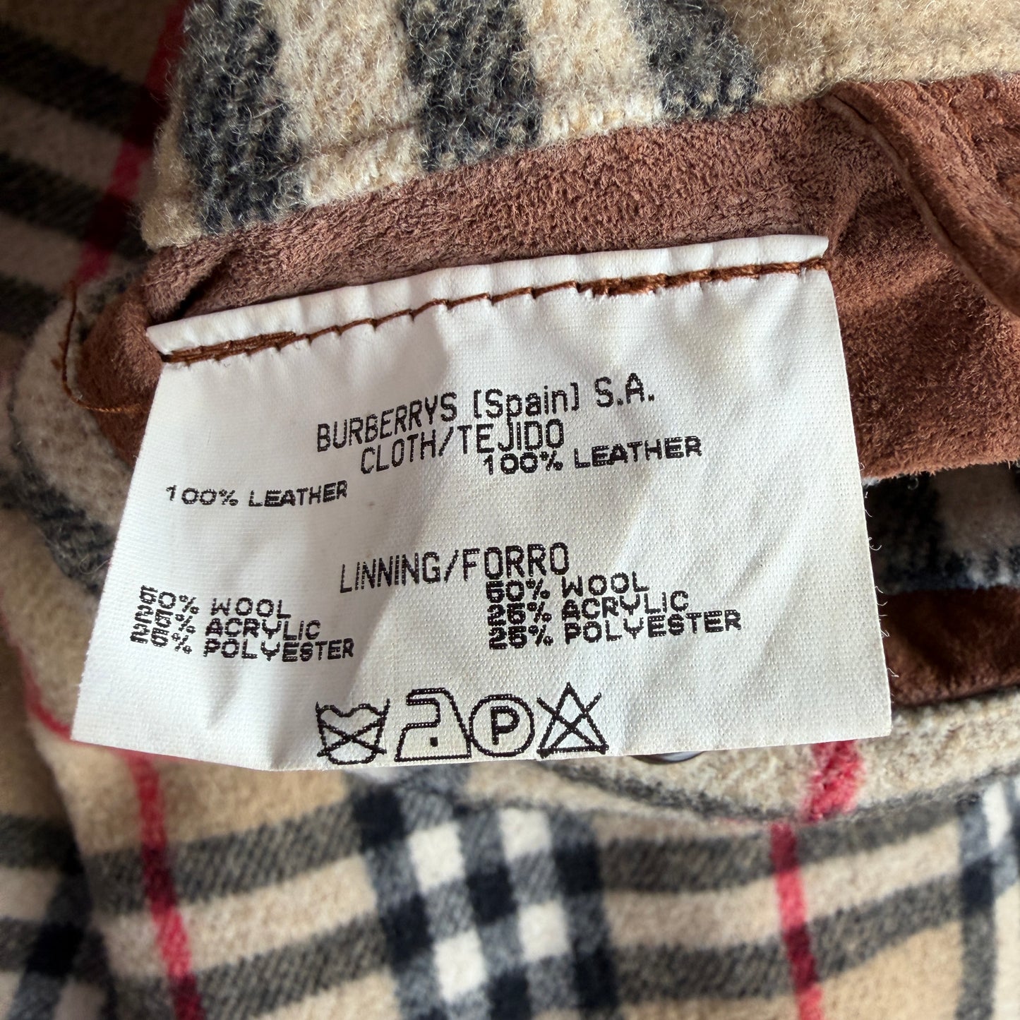 Burberry (52 /54) Suede Nova Check Raglan Balmacaan Leather Coat