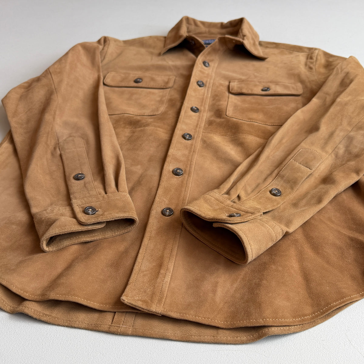 MINT! Polo Ralph Lauren (M Classic Fit) Goat Suede Leather Tan Brown Overshirt
